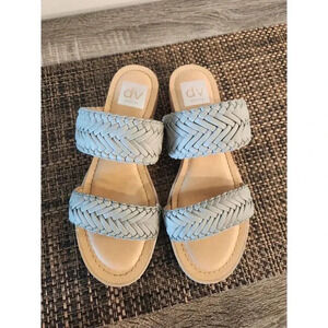 Dolce Vita Finn Gray Slip-Ons Slides Sandals Braided Leather Cork & Rubber Heel